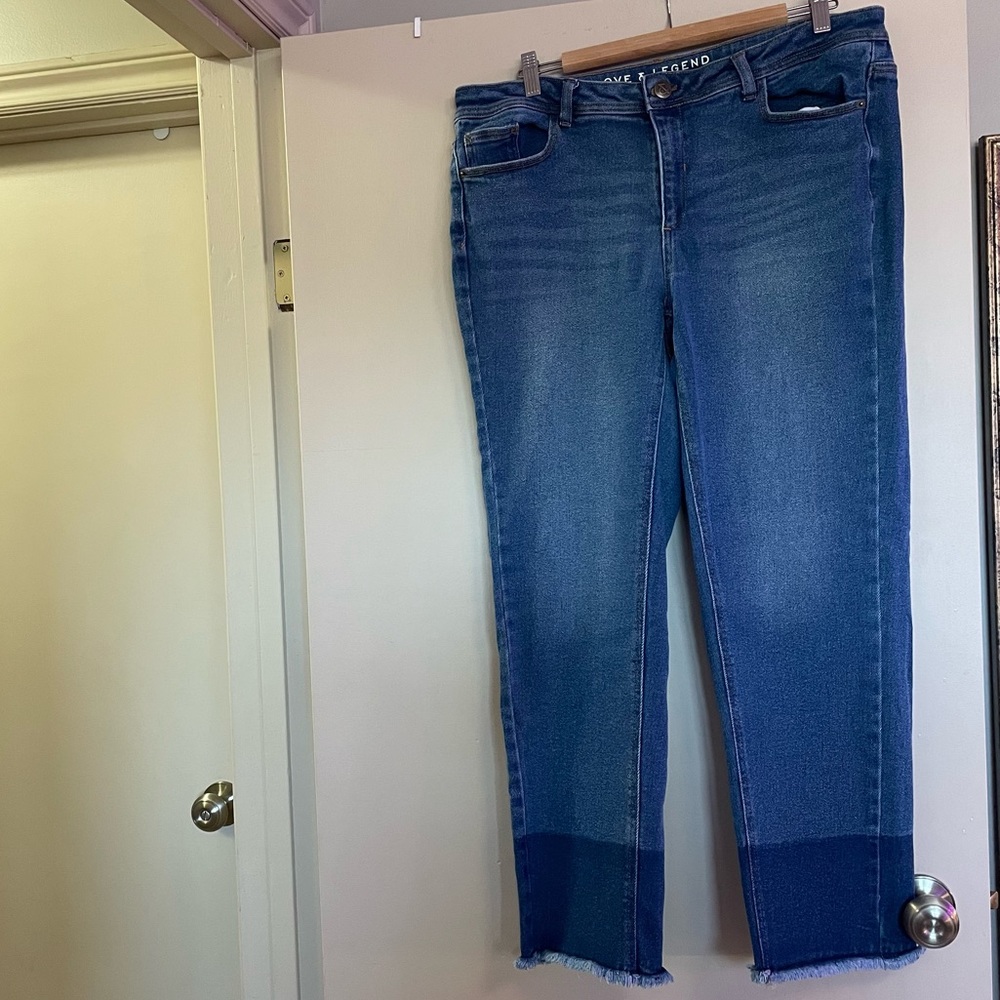 Love & Legend Jeans - Size 14 - Dip Dye Bottom - Raw Hem - Straight Leg